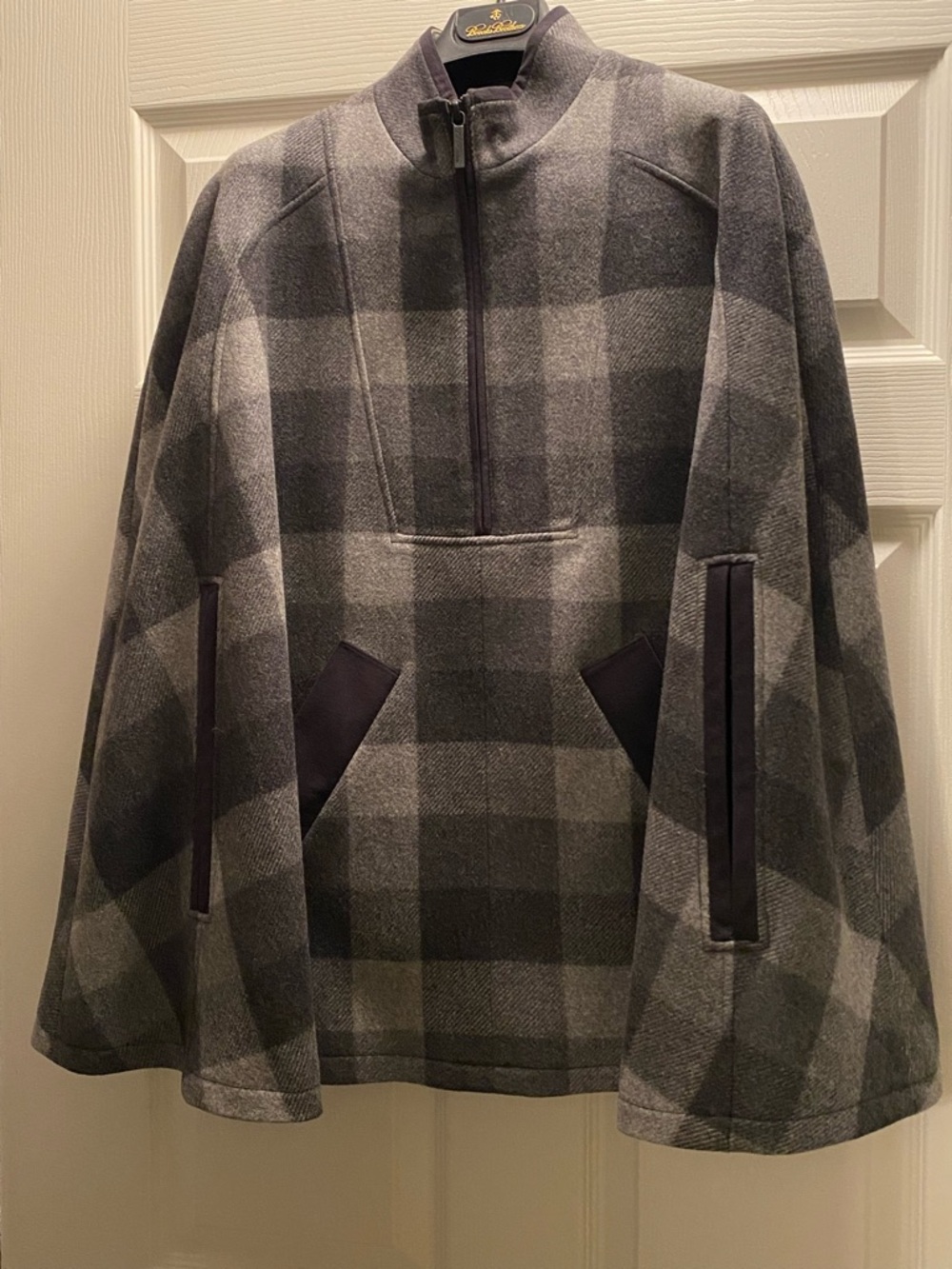 Vintage Brooks brothers Gray Wool Plaid Half-Zip Pullover Cape